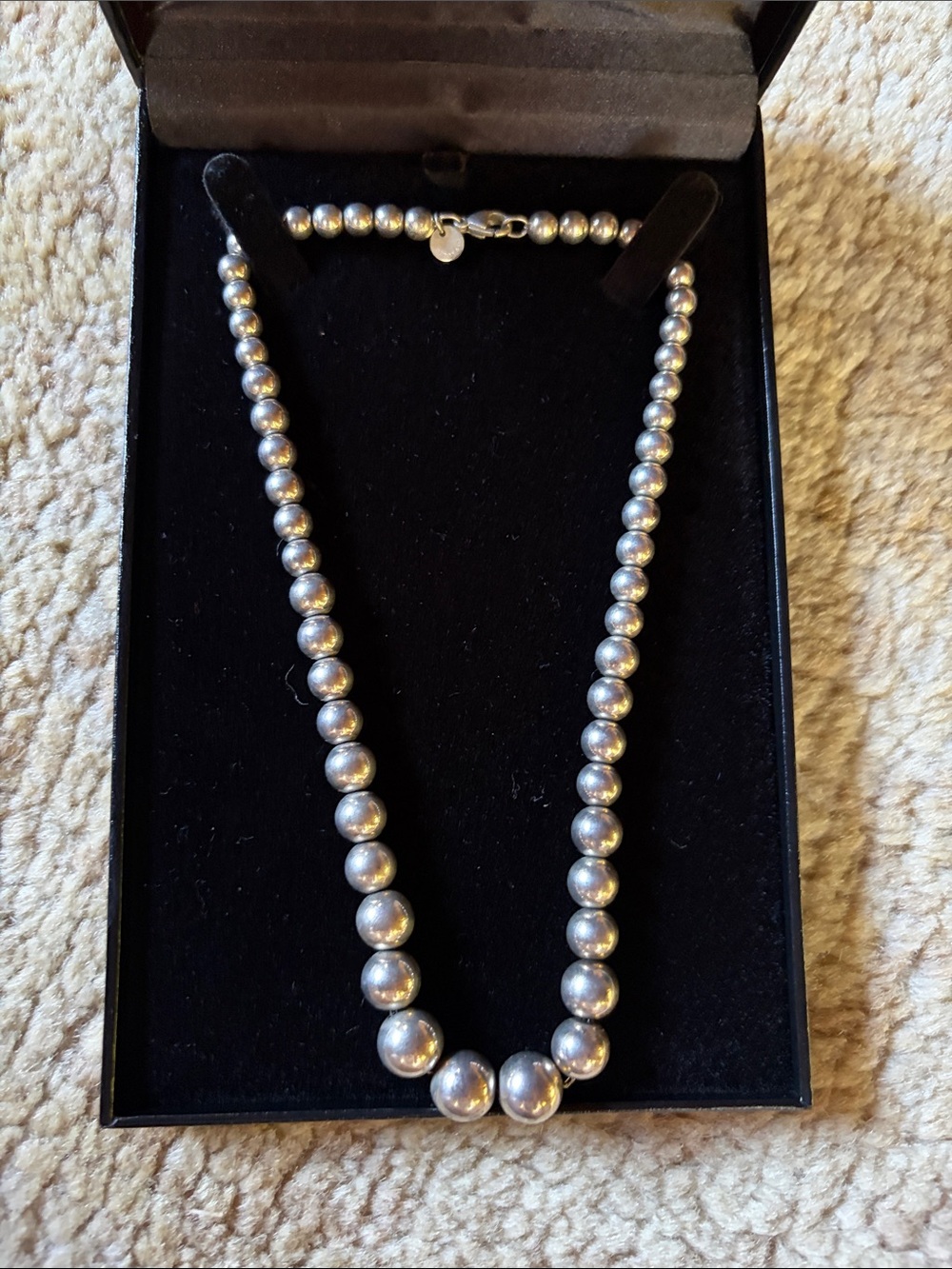Vintage Tiffany & Co. Sterling Silver Graduated Ball Silver Beads 16" Necklace